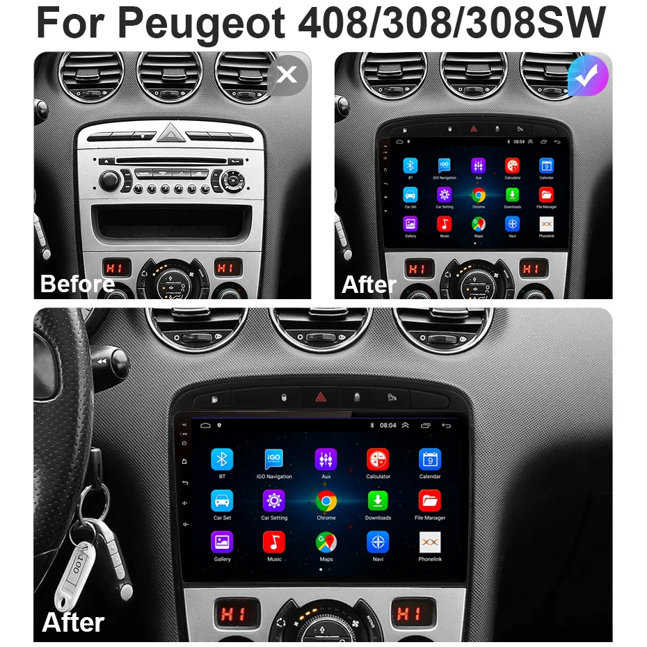   GPS RDS DSP Ƽ̵ ÷̾, Ǫ 408, Ǫ 308, 308SW, 2din, ȵ̵ 10, DVD , 4G + 64G