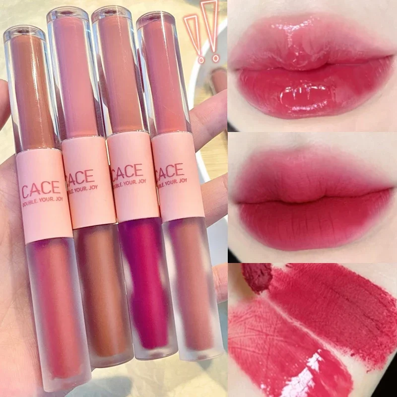 Double Head Lip Gloss Matte Velvet Sexy Red Tint Rossetto Liquido Waterproof Lipgloss Long Lasting Mirror Water Lip Glaze Makeup