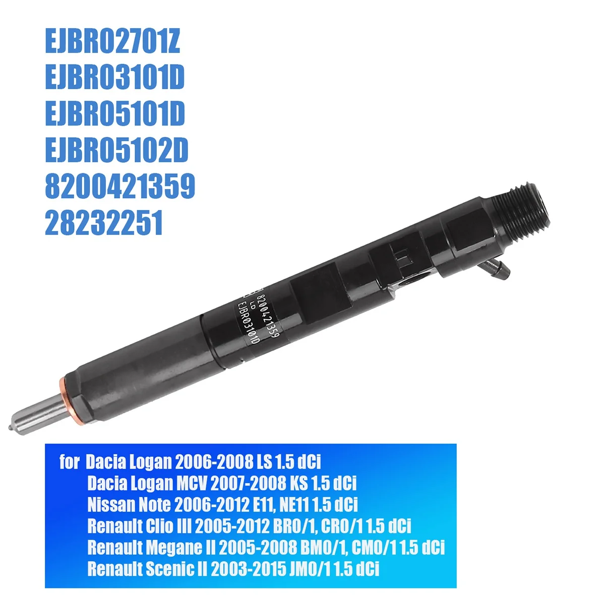 

EJBR03101D 28232251 166001137R New Crude Oil Fuel Injector Nozzle for Renault Clio Scenic Nissan Dacia Logan 1.5DCI