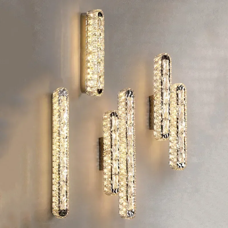 Luxury Modern Oval LED Crystal Wall Lamp Remote Control for Living Room Bedroom Decoration Indoor Light Fixtures Home Wall Decor