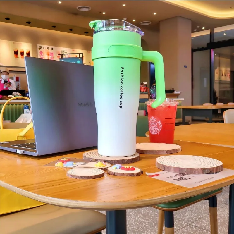 

40oz Large Capacity Car Cup with Handle Coffee Mugs 304 Stainless Steel Straw Thermos Coffee Cup Portable Water Cup Water Bottle