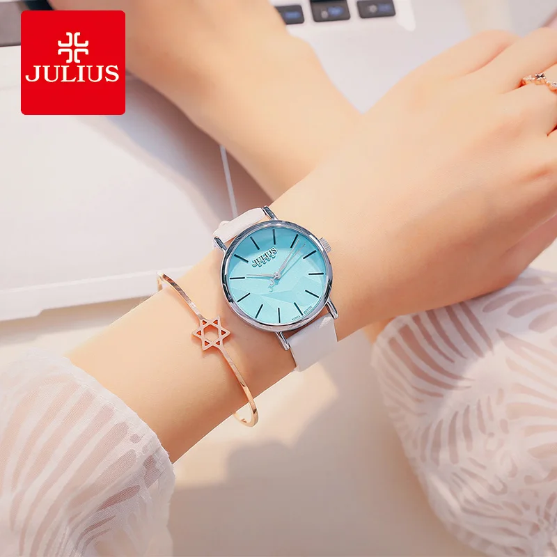 Retro Women's Watch Japan Quartz Big Hours Simple Fine Fashion Dress Leather Clock Bracelet Girl Birthday Gift Julius
