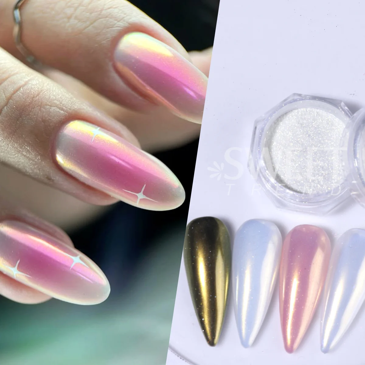 12pcs Shimmer Aurora Nail Glitter Flash Mermaid Sparkly Fairy Nail Pigment Elegant Chrome Rubbing Dust 3D Holo Effect Nail Decor