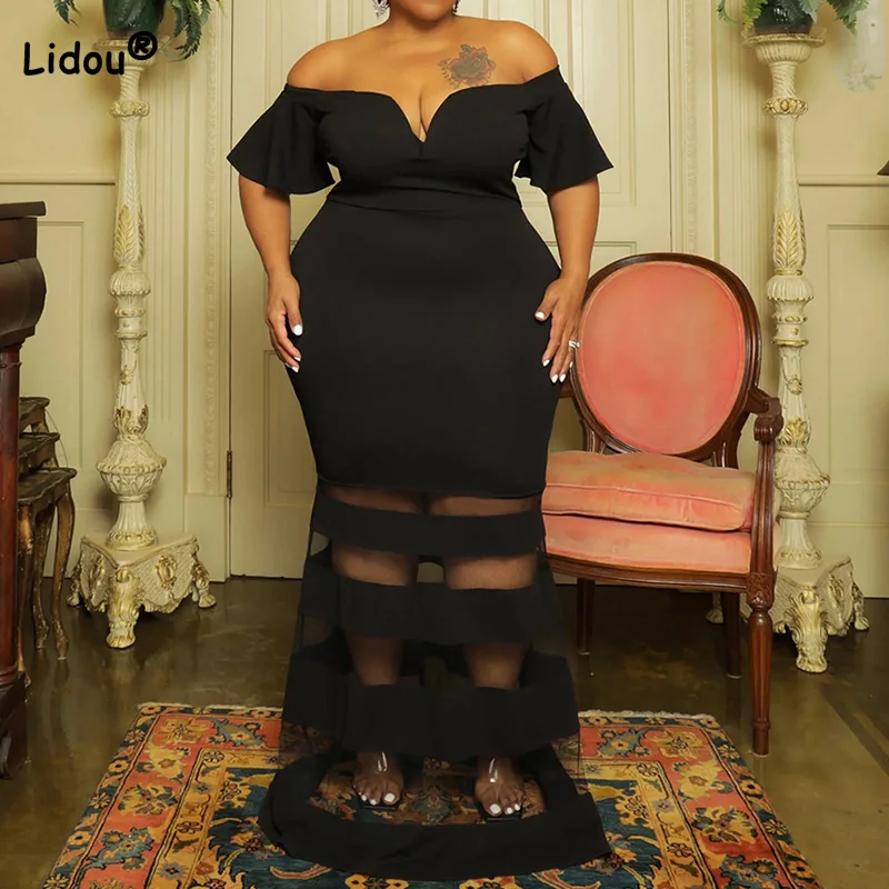 Spring Summer Plus Size Female Clothing Solid Sexy Perspective Fashion