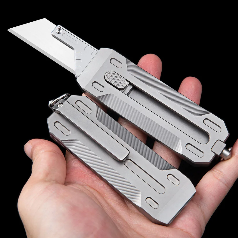 TitaniumAlloyUtilityKnifeKeychainMiniSlidingBladeKnifeEDCSmallBoxCutterPortable
