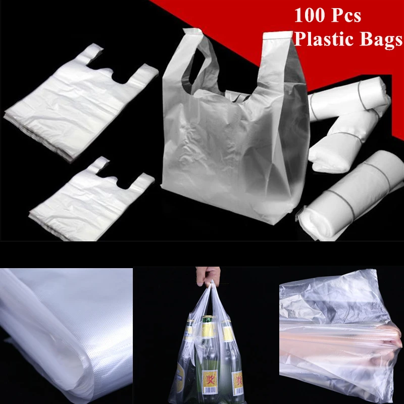 15-26cm/20-30cm/24-37cm/28-48cm100 Pcs/pack Transparent Bags Shopping Bag Supermarket Plastic Bags With Handle Food Packaging 2