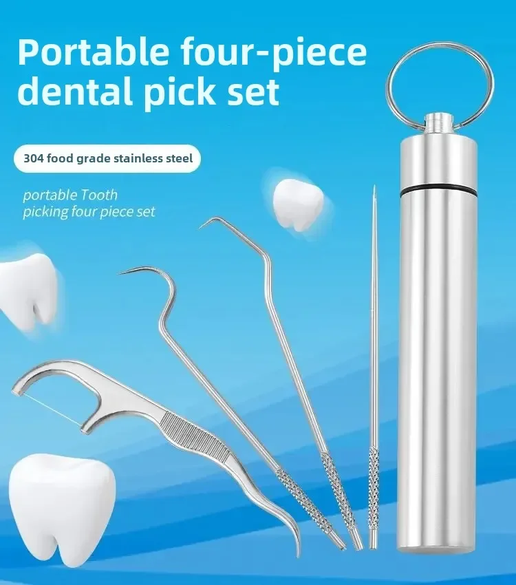 Portable Stainless Steel Toothpick And Floss Oral Cleaning Set_voghion.com