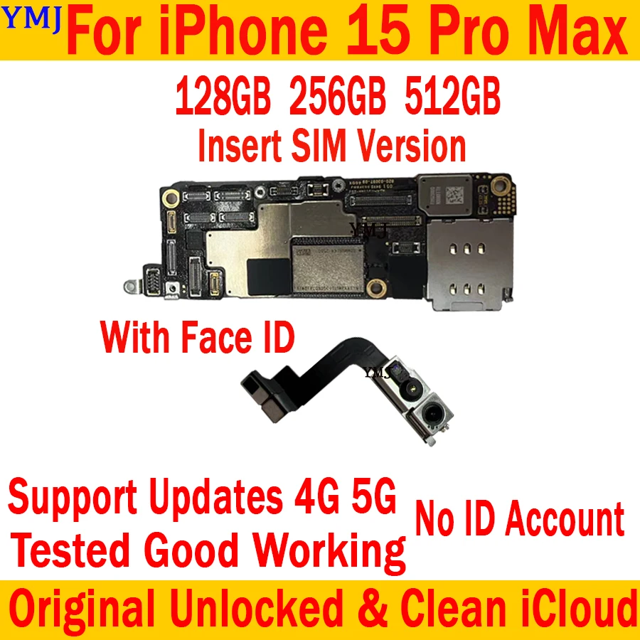 

Оригинальная разблокированная материнская плата для iPhone 15 Pro Max, 128 ГБ, 256 ГБ, материнская плата с полными чипами, поддержка платы обновления IOS, вставка SIM MB