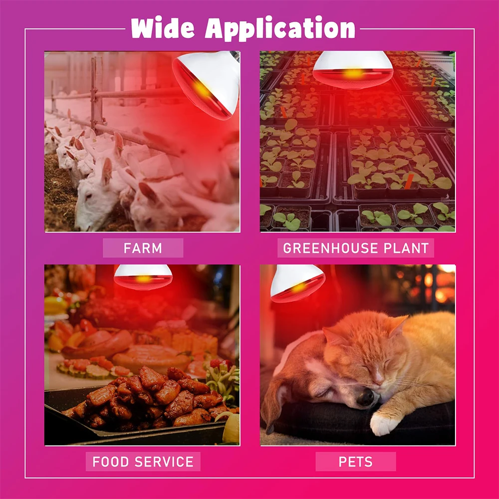 220V Feeding box Lighting Infrared Heat Lamp Bulb Suitable for Reptiles Plants Pets Livestock Poultry Farm Feeding Heating Lamps