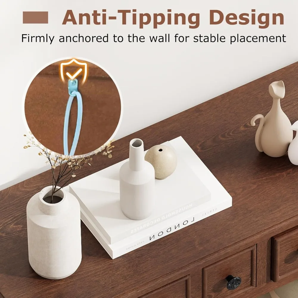 2-Tier Narrow Console Table with 2 Drawers, Retro Entryway Sofa Table for Living Room Hallway