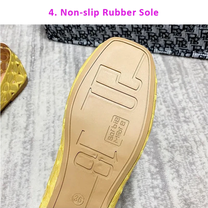 Top Quality Women's Hollow Ballet Flats Yellow Emboridery Designer Shoes for Women 2022 Summer Square Toe Soft Leather Moccasins tesco shoes women's flats	