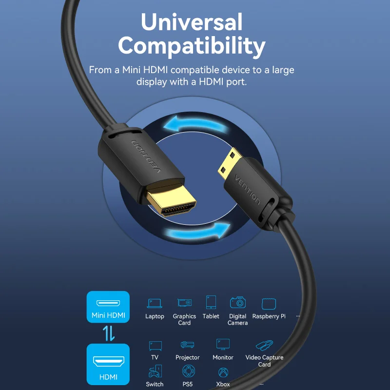 Premium 4K UHD Mini HDMI to HDMI Cable - High-Speed Male to Male Adapter Converter