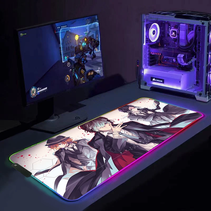 

Bungou Stray Dogs LED Desk Pad New Arrival Mouse Gaming RGB Mousepad Accessories Computer Desks Mat Gamer Keyboard Mats Mause Pc