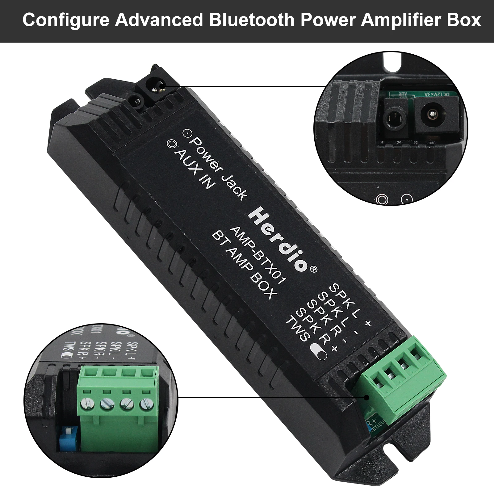 Herdio Home Power Amplifiers Audio Bluetooth Aux Mini Amplifier For Bathroom Wall Ceiling Music Speakers 12V3A EU/US/UK/AU plug