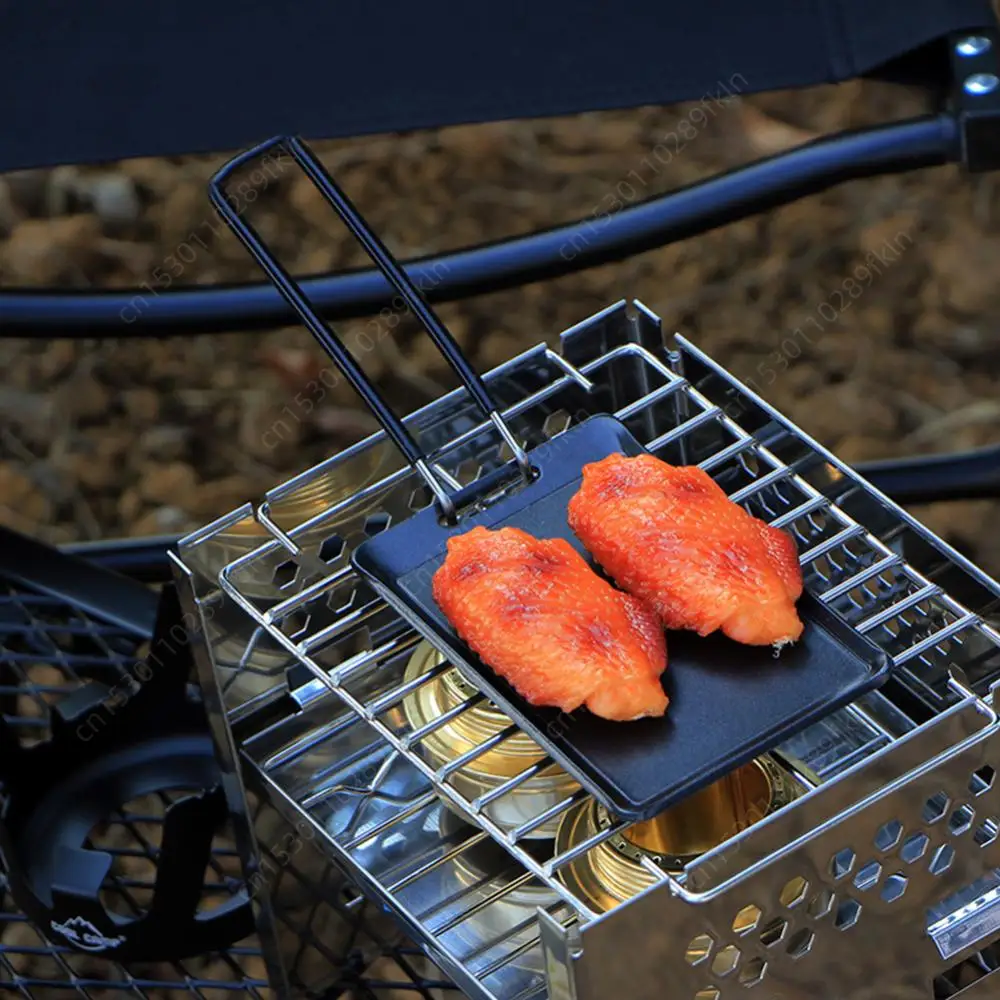 Camping Frying Pan with Detachable Handle Small Barbecue Plate Multi-Purpose Travel Roasting Pan Outdoor Camping Cookware