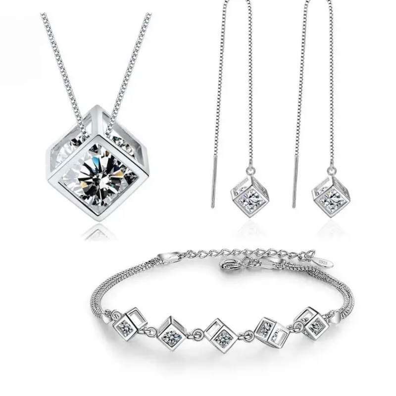 Fashion Moissanite Jewelry Cube Zircon Jewelry Sets for Women Necklace Bracelet Earrings 2024 New Trend Statement Jewelry