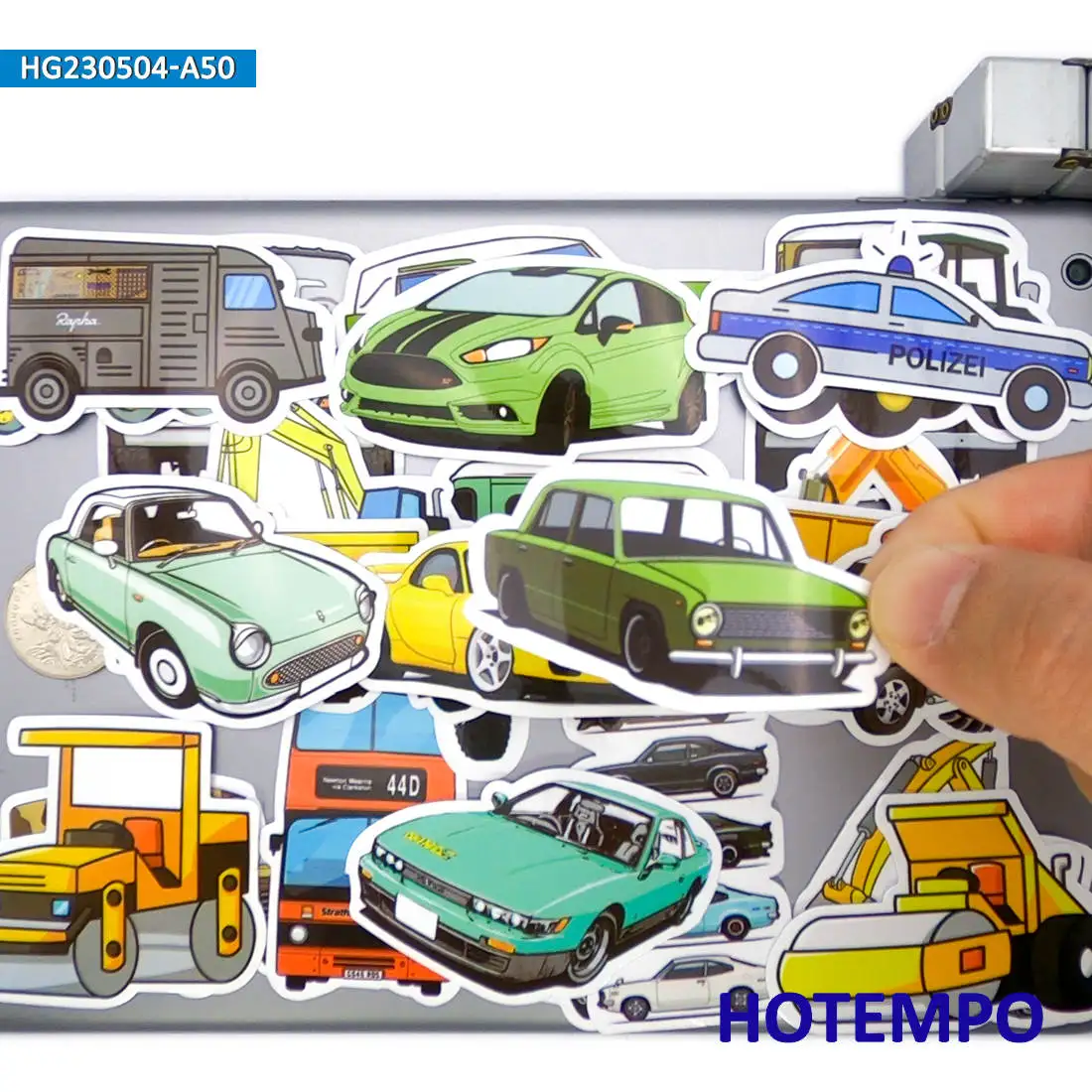 20/30/50 Stück, Aufkleber für gemischte Fahrzeuge Bus, LKW, Taxi, Cartoon Auto, Niedliche Aufkleber, für Kinder, Laptop, Telefon, Motorrad, Fahrrad, Gepäck, Skateboard, Gitarre, Helm, Aufkleber Spielzeug – Detail 4