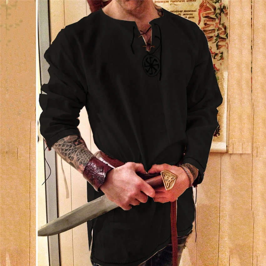 Рыцарь Косплей средневековый мужской костюм туника костюмы на Хэллоуин для взрослых викингов Пиратская Маскировка модная одежда карнавальные рубашки