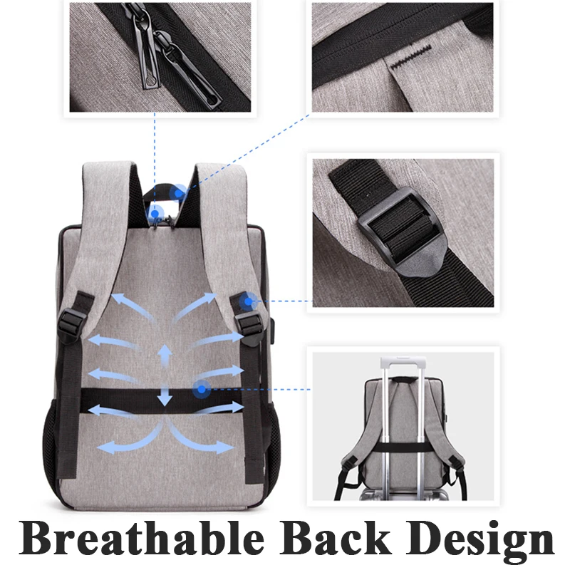 Men's Reflective Strip Multifunctional Backpack USB Charging Large Capacity 15.6 Inch Laptop Travel Bag Black Business Backpack