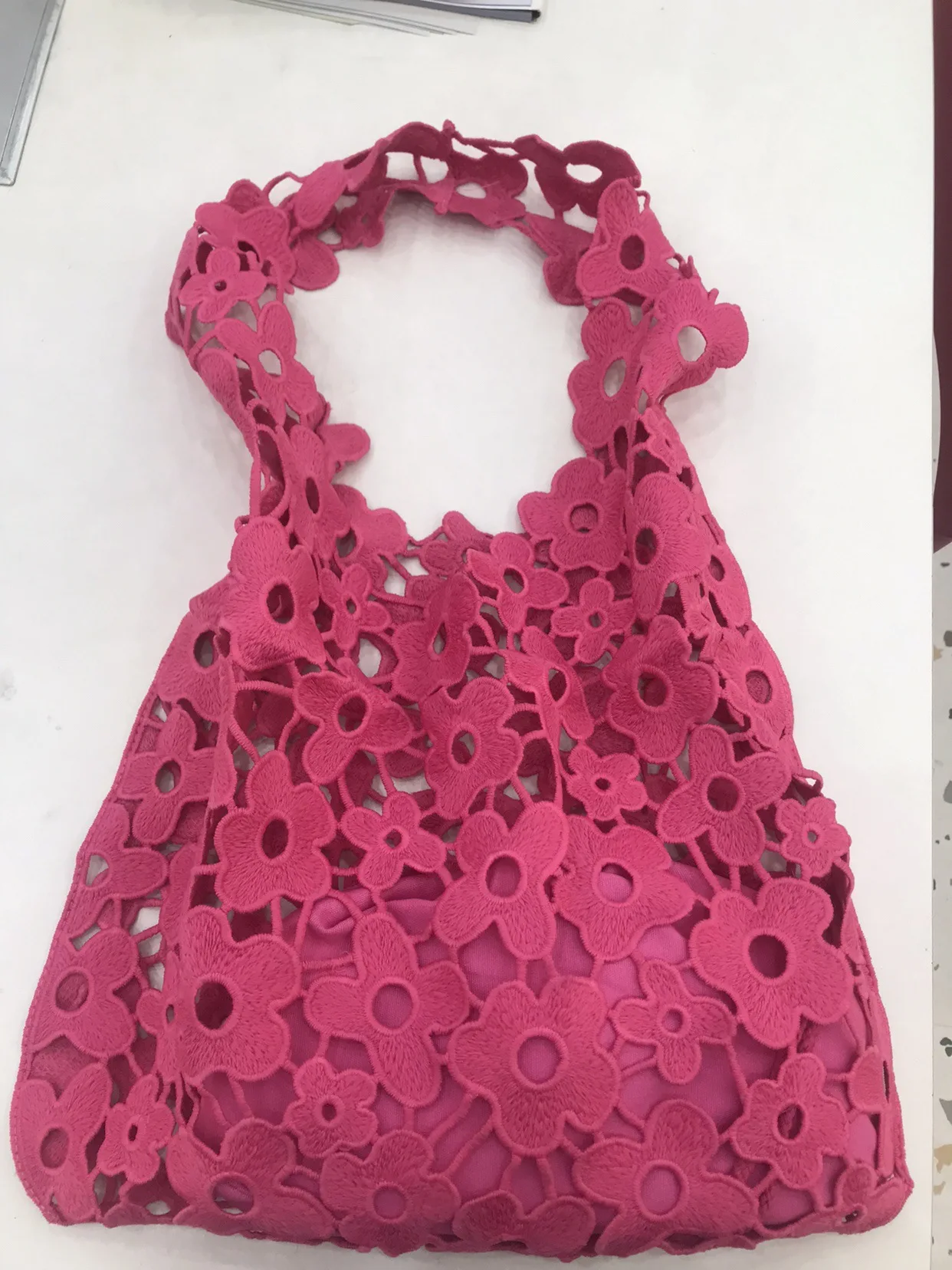 

Lace Shoulder Bag 2024 Women Summer Fashion Designer Handbags Ladies Hollow Out Flower Solid Color Composite Crochet Bags