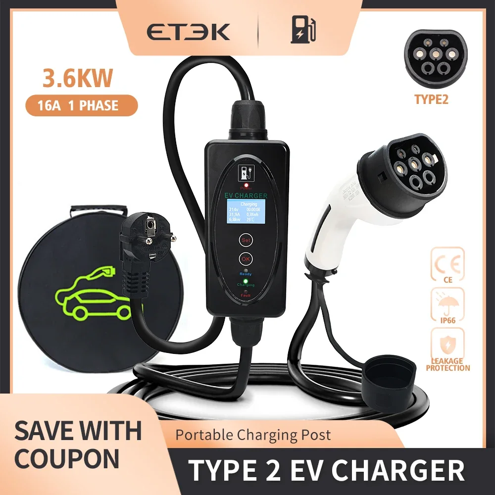 

EKEC2 Mode 2 EV charging cables Single-phase 3.7kW 7.3kW AC Portable EV charger