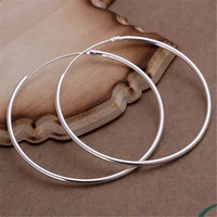 925 Sterling Silver Round Circle 35/50/60mm Hoop Earrings For Woman Wedding Engagement Party Fashion Charm Jewelry Gift 5