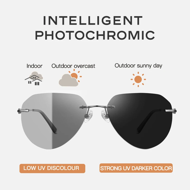 CAPONI Rimless Men's Sunglasses Polarized Photochromic UV400 Outdoor Driving Sun Glasses Titanium Alloy Fashion Eyewear BS22003