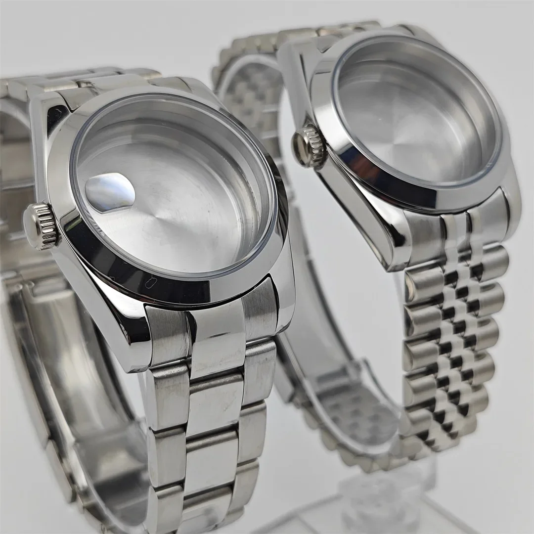 

36mm Watch Case Set NH35 Steel Case + Strap for NH35/NH36/4R Movement Sapphire Glass with Calendar Window Men's Watches Parts