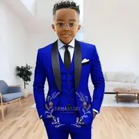 Costume formel bleu marine pour garçons, veste, pantalon, gilet, ensemble 3 pièces, châle, Blazer à revers pour enfants, costumes de smoking de mariage, vêtements de 2 à 16 ans 5