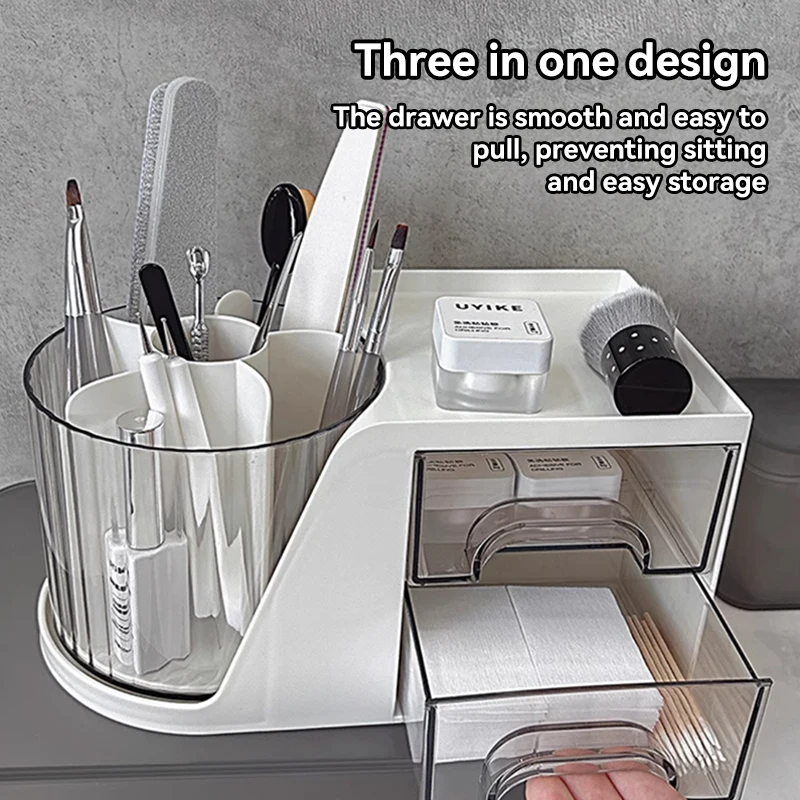 3-in-1 Tupferbehälter Nail Art Werkzeug Aufbewahrungsbox Nagelzubehör Organizer Box Make-up Pinselhalter Maniküre Stift Organizer Store – Detail 2