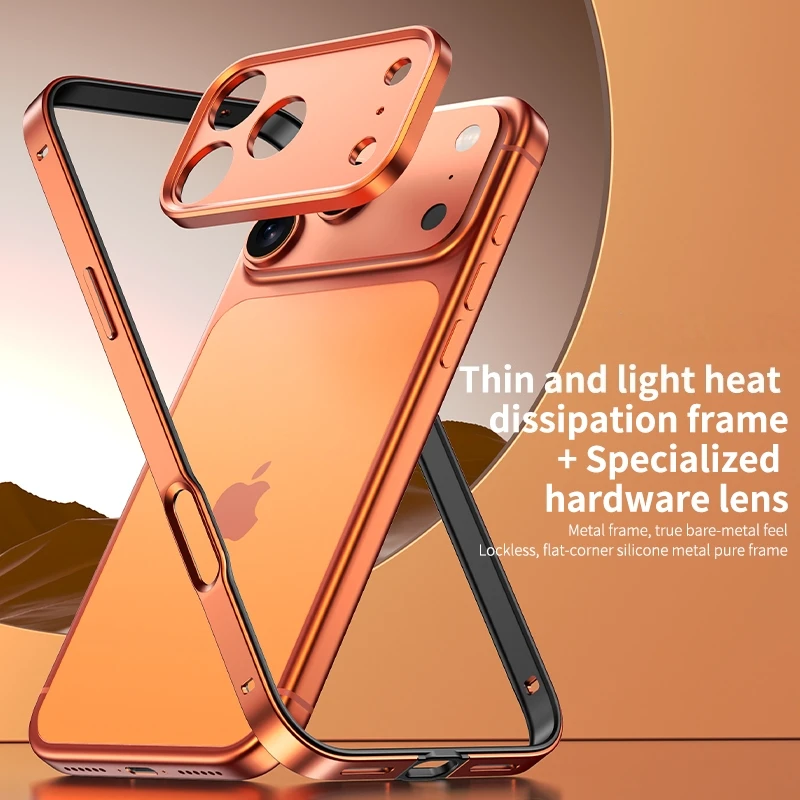 Sleek Aluminum Alloy Phone Frame with Metal Camera Lens Protector and Silicone Shockproof Bumper