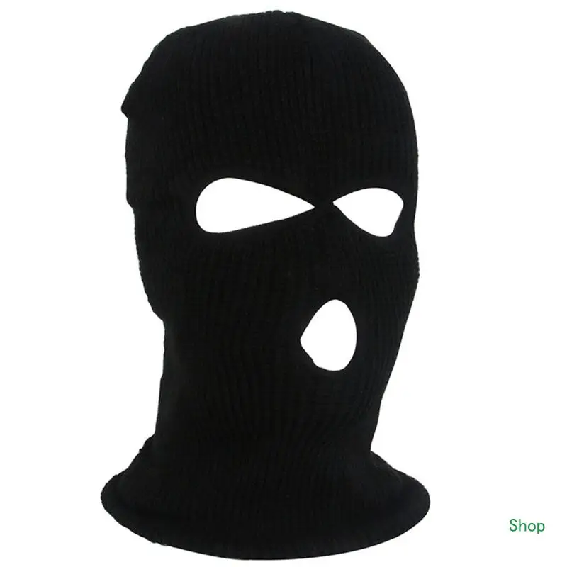 

Dropship Winter Knit Warm Soft 3 Hole Full Face Ski Hat Hood Motorcycle Helmet Unisex
