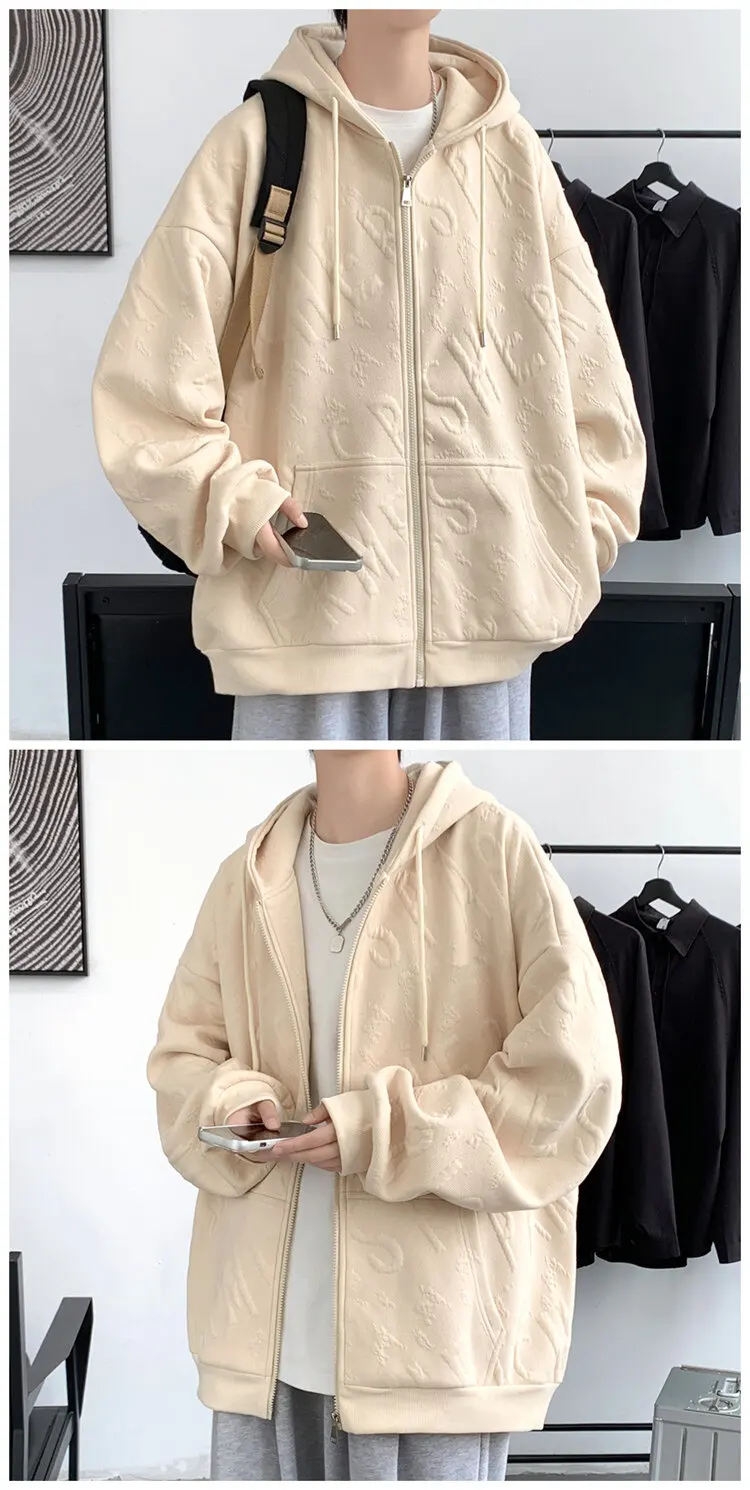 Hochwertige Herren-Hoodies mit Prägung, Frühjahr/Herbst 2026, locker sitzender Freizeit-Pullover, Jugend-Reißverschluss-Hoodie, Outdoor-Oberbekleidung – Detail 9