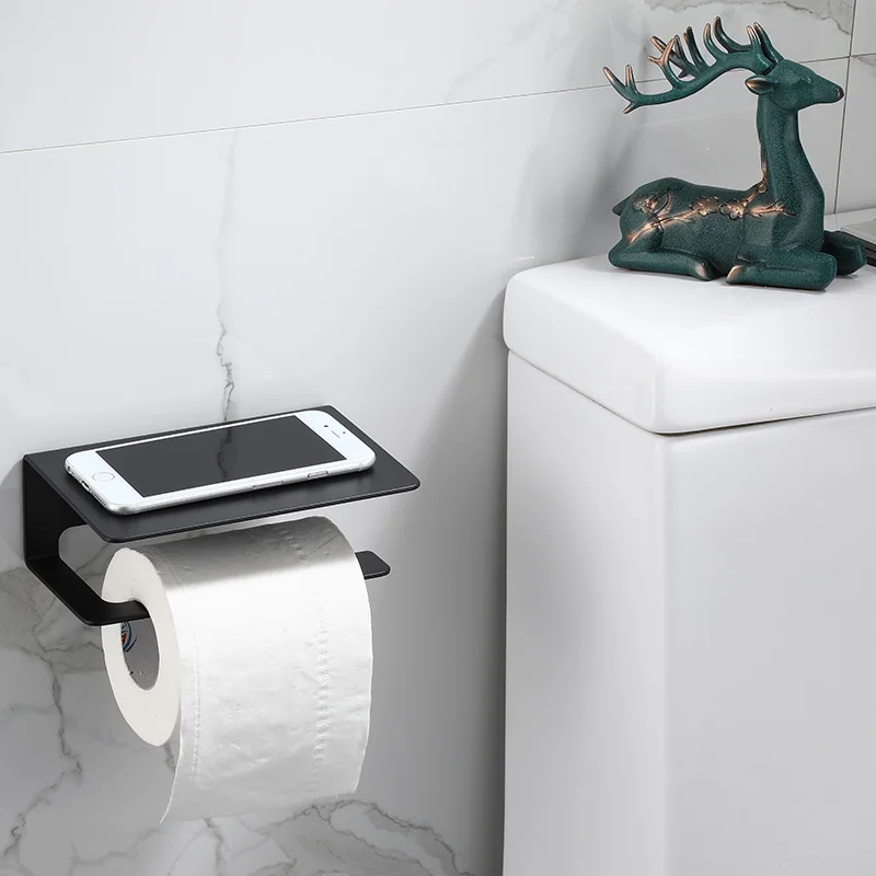 Self Adhesive Toilet Paper Roll Holder Phone Shelf WC Tissue Storage Organizer Bathroom Accessories Black paper towel holder toilet paper holder toilet paper rack toilet roll holder paper towel rack
