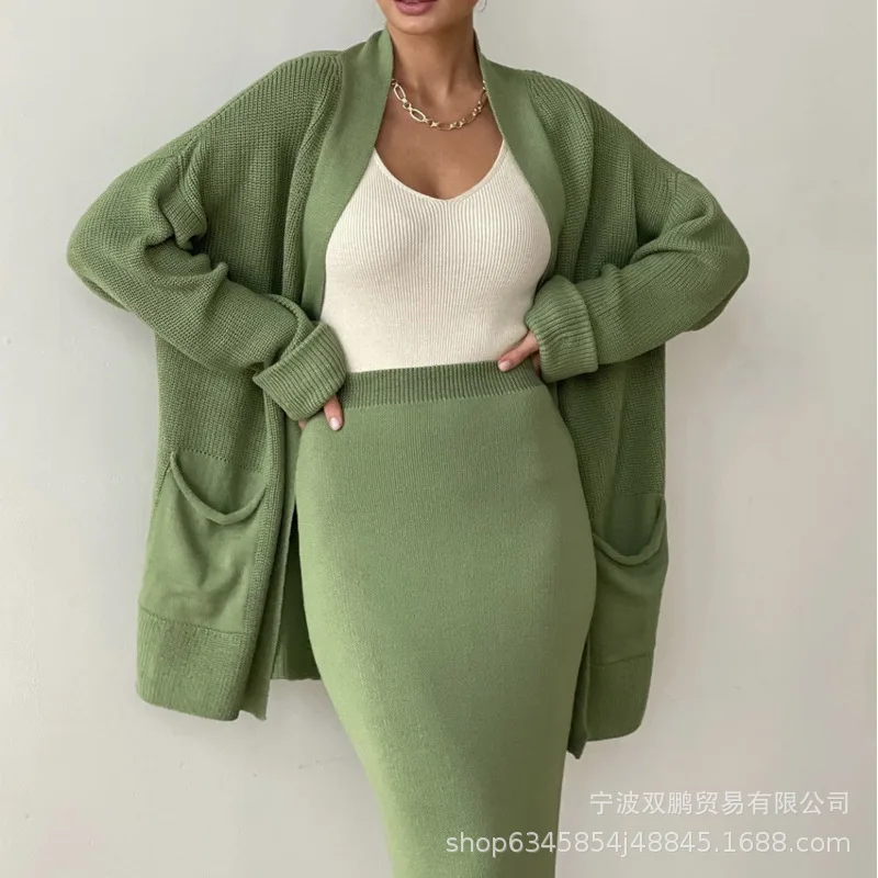 

Autumn Ladies New Jumper Cardigan Loose Belt High Waist Skirt Fashion Knitwear