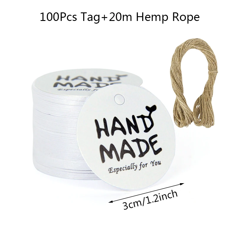 Bulk Set of 100 Handmade Kraft Paper Gift Tags with Hemp Ropes