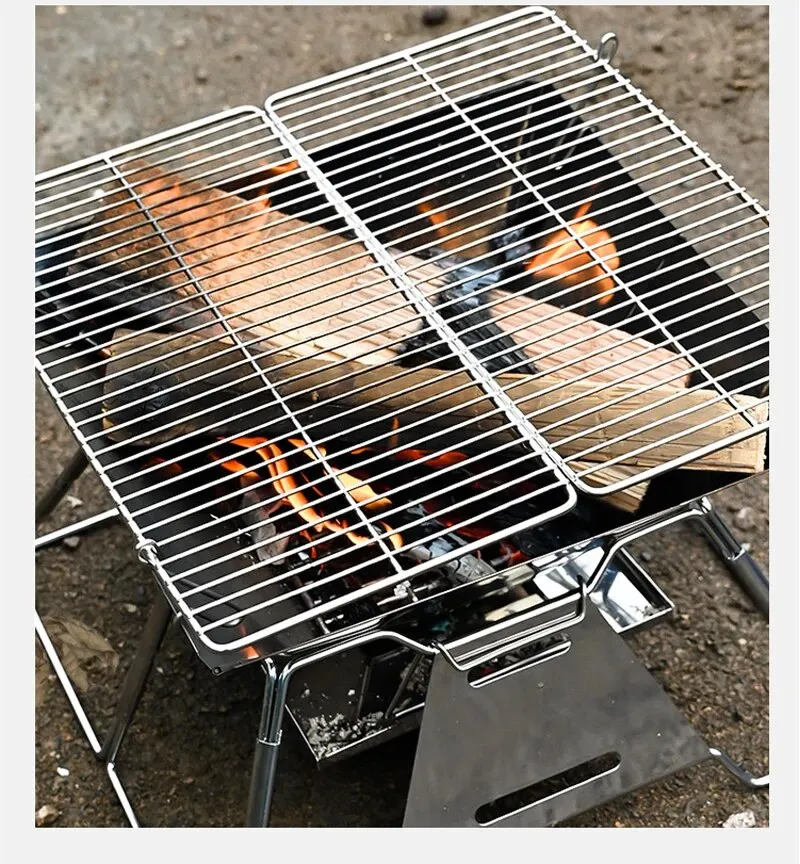 Description Picture 4 of itemFolding Grill Fire Pit Outdoor Table Camping Stove Stainless Steel Foldable Barbecue With A Charcoal Rack Grill