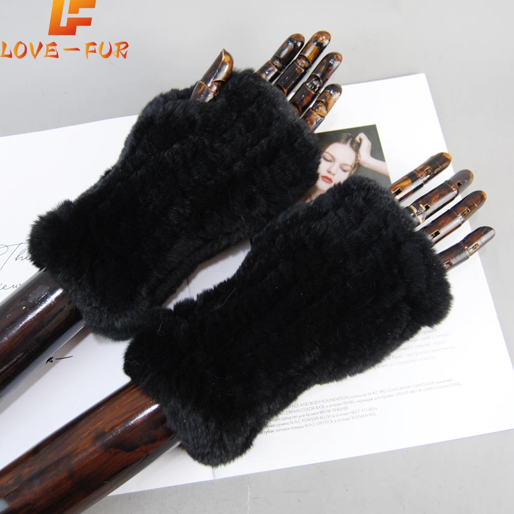Hot Sale Winter Women Natural Real Rex Rabbit Fur Gloves Good Elastic Knitted Rabbit Fur Mittens Lady Real Rex Gloves