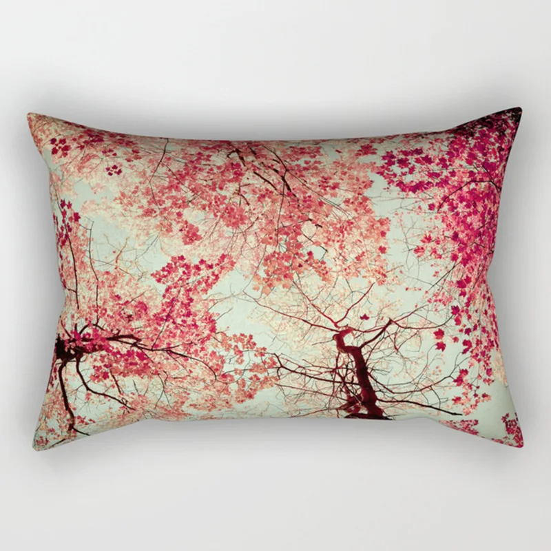 Red Maple Leaf Tropical Plants Flowers Leaves Pillow Covers High Quality Short Plush Velvet Rectangle  Pillow Cases Four Sizes 2