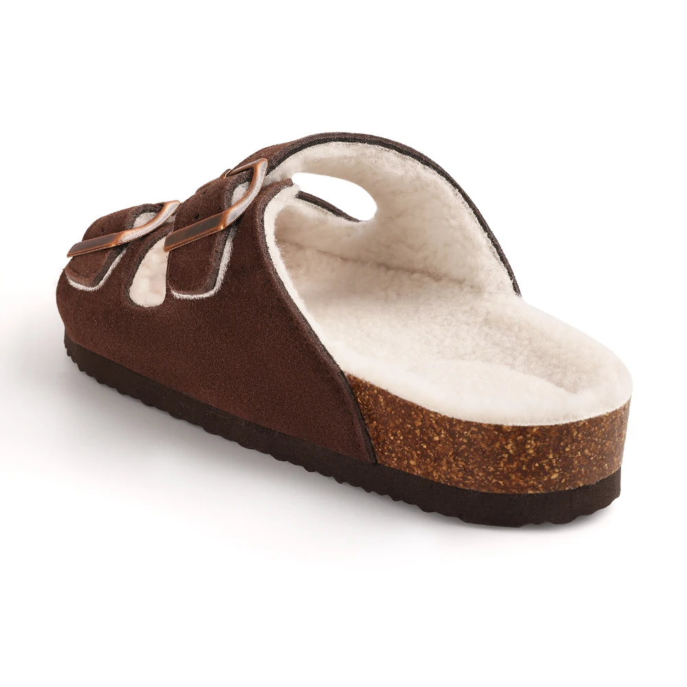 Women's Cork Clogs With Double Buckle And Warm Fleece Lining_voghion.com