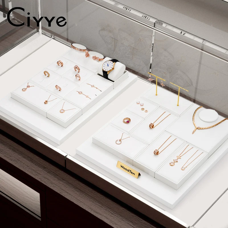 Ciyye 화이트 가죽 쥬얼리 디스플레이 링 귀걸이 홀더, 매장 쇼케이스 펜던트 목걸이 체인, 스탠드 주최자