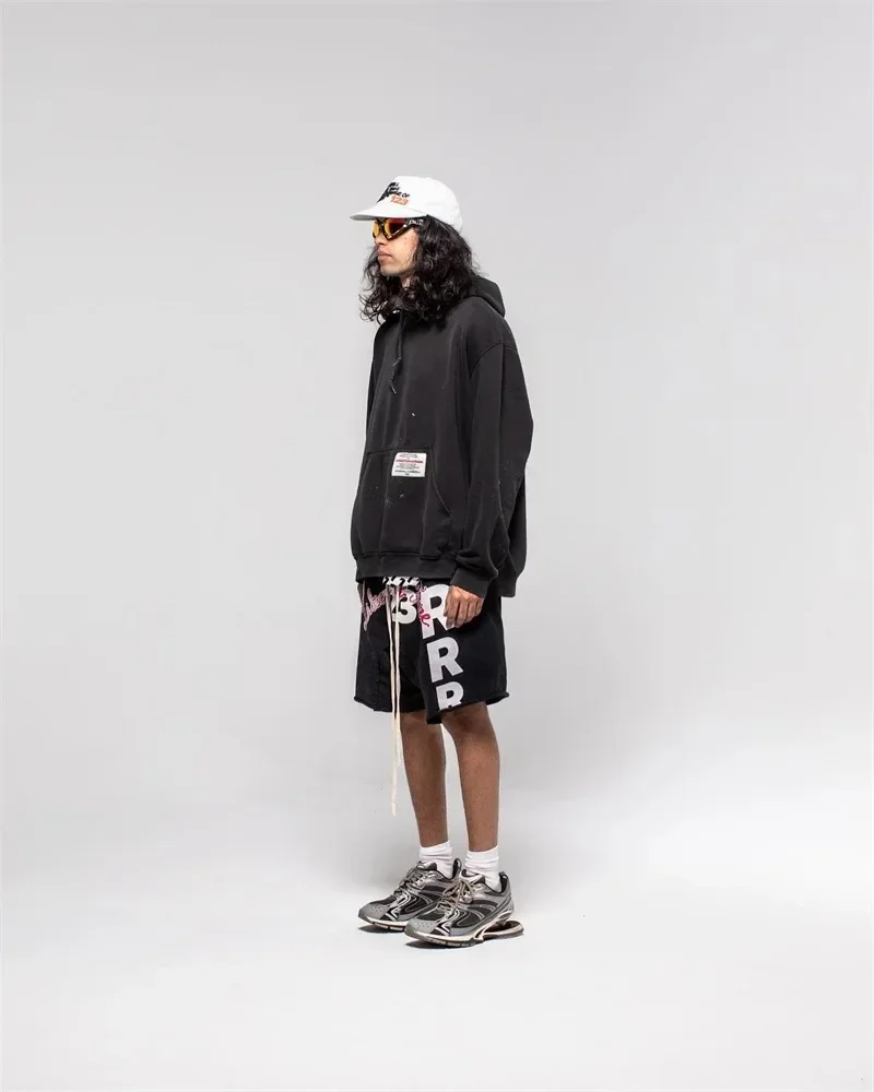 High Quality 1:1 RRR123 Shorts Oversized Logo Letter Printed Rolled Drawstring Casual Men's and Women's Sports Shorts 3