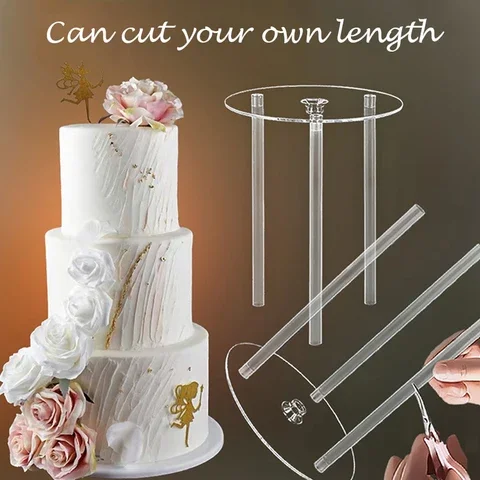 

Cake Tier Stacking Kit Cake Stand Base 1Pc Cake Separator Plate With 3Pc Stick Clear Dowel Rods Set For Tiered Cake Construction