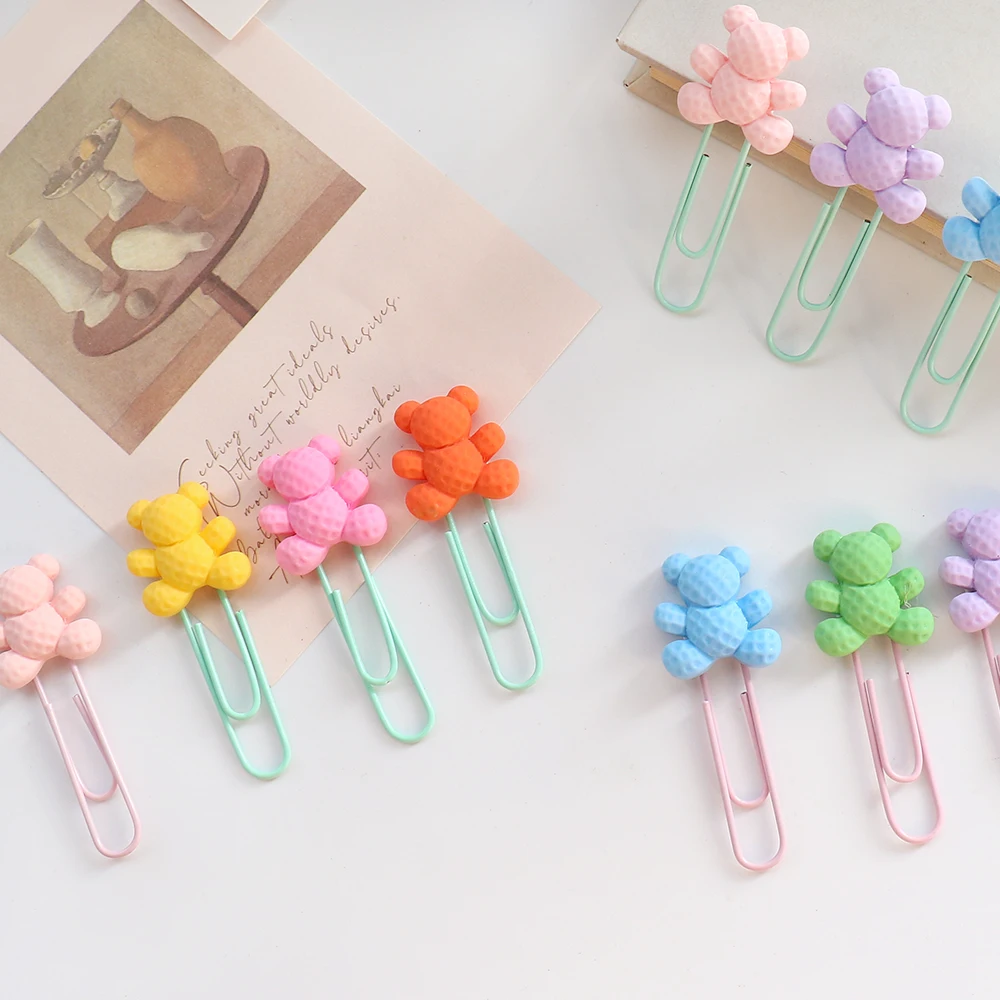 7pcs/lot Kawaii colorful Bear Paper Clip Decorative Bookmark Binder File Clips School Office Stationery Accessories paper clips,binder clips,book clips,mini bookmark