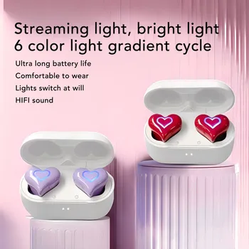 Bluetooth Earbuds HIFI Stereo Sound Color Gradient Light Cute Heart Shaped Bluetooth Earbuds for Sports for Outdoor Activities 1