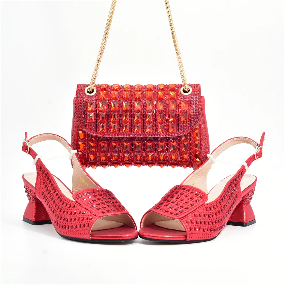 

Italian Style PU Leather With Crystal Shoes Matching Bag Set African Elegant Women High Heels Shoes And Bag Set For Party