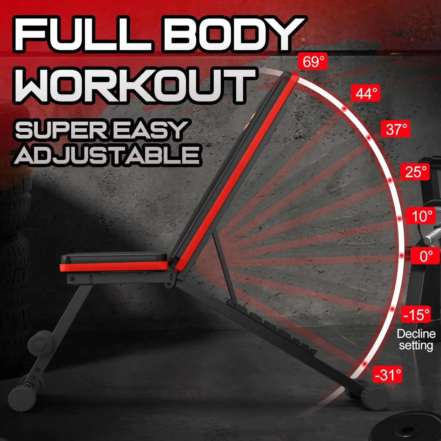 Weight Bench for Full Body Workout, Foldable Workout Bench for Home Gym, Multi-Purpose Weight with 3-Sec Foldin