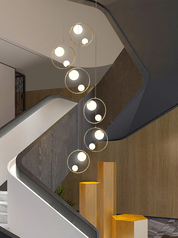 Hall Chandelier Staircase Modern Suspension Lustre Hanging Light Fixture Pendant Light Loft Designer Chandelier