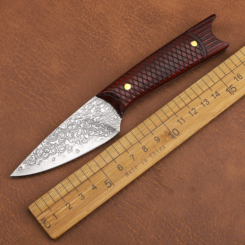 

Dalbergia Handle Damascus Blade Outdoor Hunting Mountaineering Fishing Kitchen Fruit Knife EDC Tool