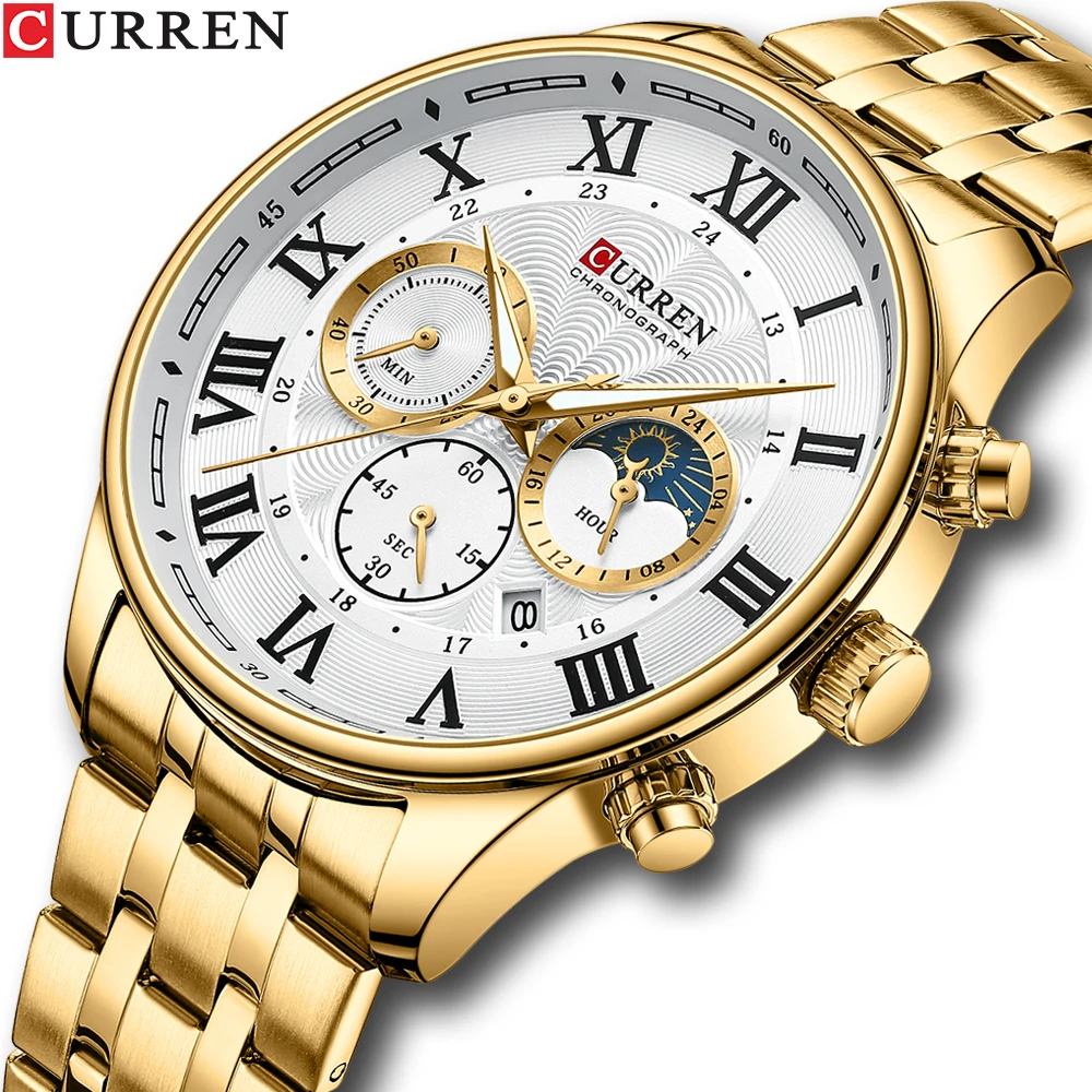 

CURREN NEW Fashion Casual Quartz Watches for Men Sporty Chronograph Stainless Steel Band Wristwatches Male 8427